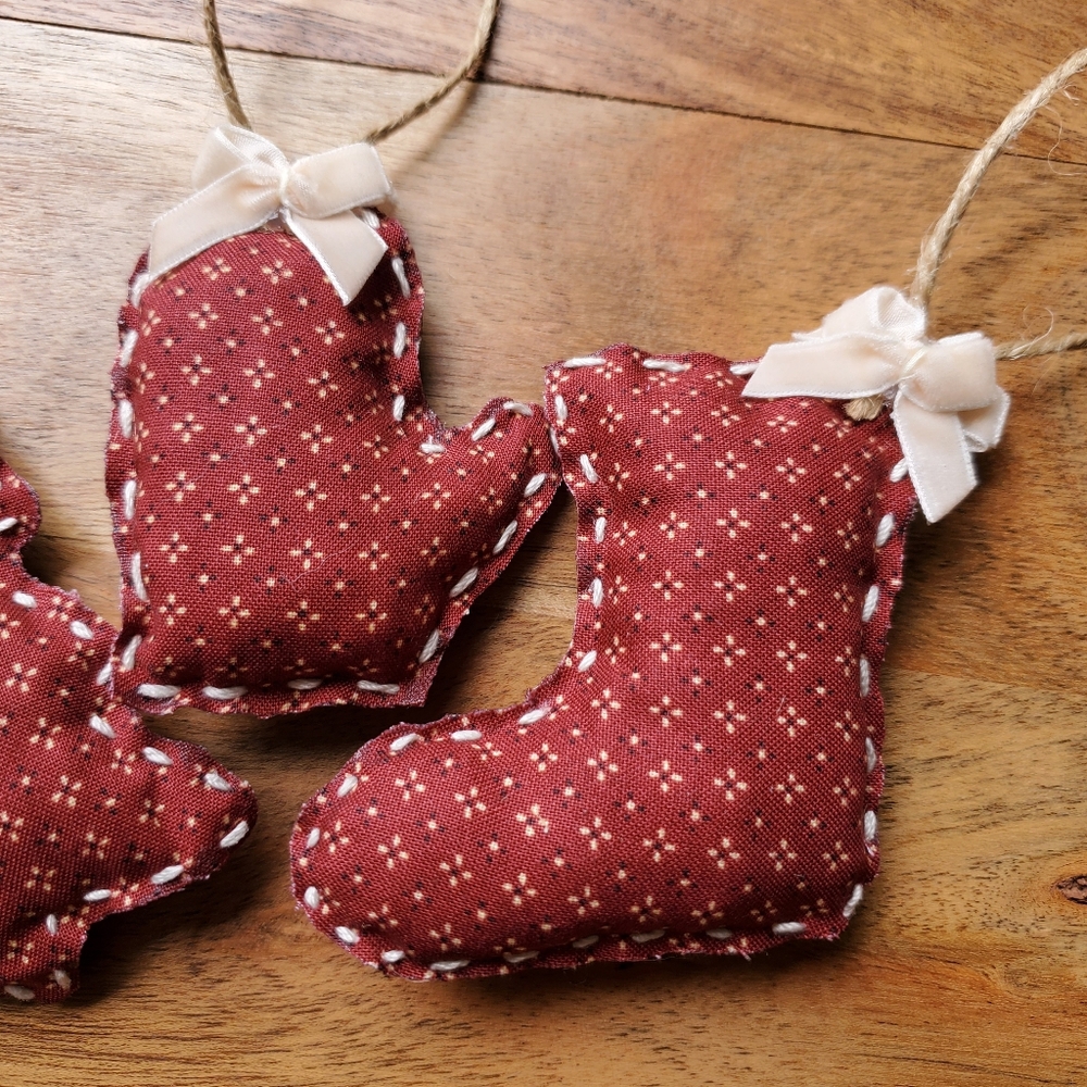 Handmade handsewn Christmas Fabric Ornaments Set Of 3 - Picture 4 of 6